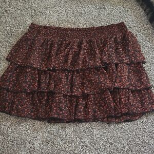 Women’s Tiered Ruffle Mini Skirt - Red Floral
